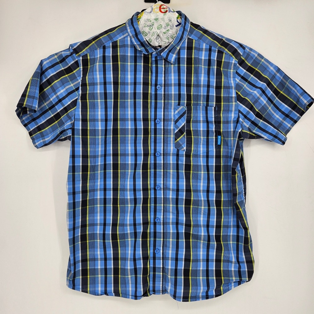 Columbia Shirt Mens Extra Large Fishing‎ Omni Wick Short Sleeve Blue Plaid